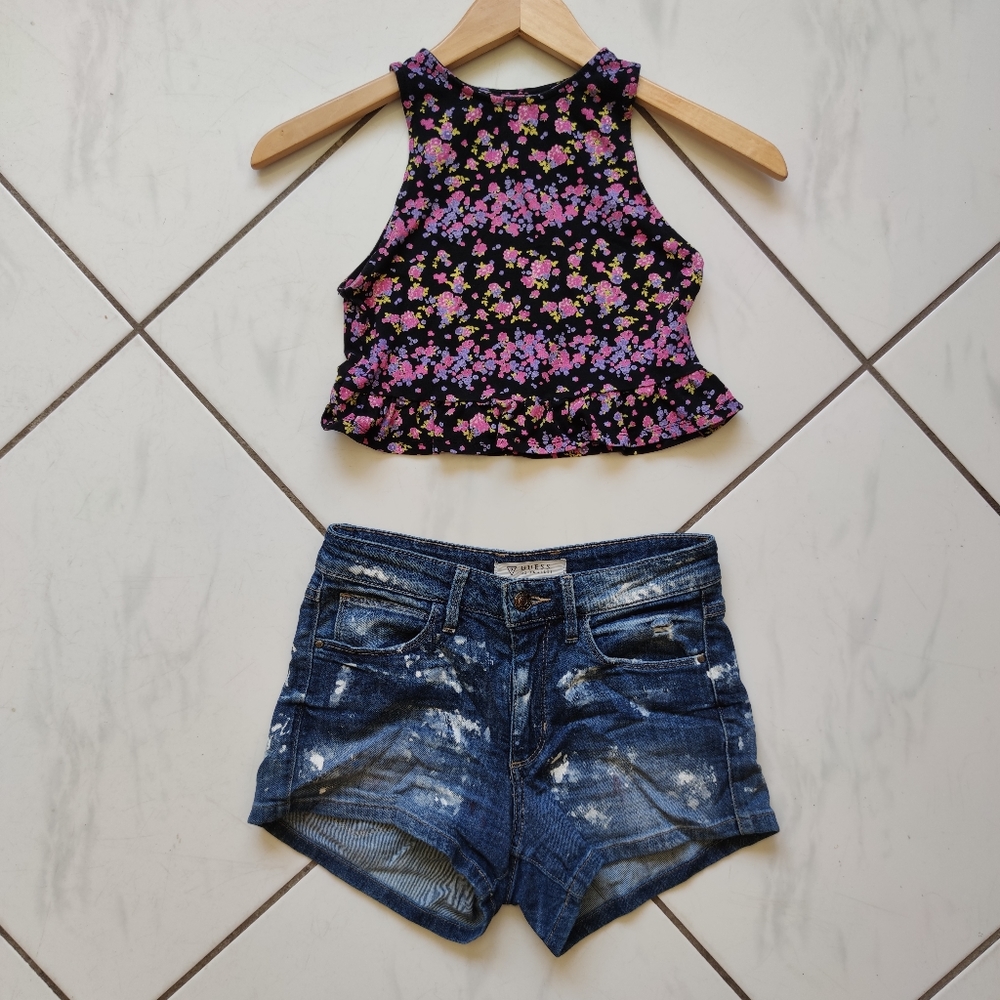 Guess H&M‎ 💜 Outfit Boho Festival Crop Top Shorts